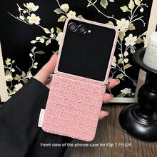 Ins Fashion Pink Bamboo Woven Texture Phone Case With Rhinestone Chain Crossbody Strap, Compatible With Samsung Galaxy ZFlip7 Z Flip6 ZFlip 5 Zflip6 Zflip5, Shockproof Back Cover - Pink - View 4