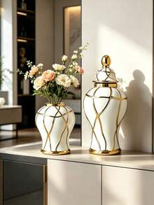 Random Color European Luxury Creative Electroplated White Ceramic Vase, High-End Ceramic Indoor Home Decor, Living Room, Dining Table And Office Desk Ornament, Suitable For Floral Arrangement - Platinum - View 4