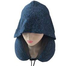 Elevated Solid Color Hooded U-Shaped Pillow Comfortable Nap Pillow Polyester Material Premium Polyester Fiber U-Shaped Neck Pillow Adjustable Elastic Drawstring U-Shaped Pillow Neck Pillow Driving Airplane High-Speed Rail Train Self-Driving Travel Pillow Hat Pillow Office Nap Pillow U-Shaped Pillow - A - View 7