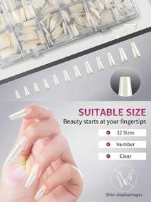 1 Box Extra Long Tapered Half Cover Nail Tips, No C-Curve Natural Straight Acrylic Nails - Champagne - View 3