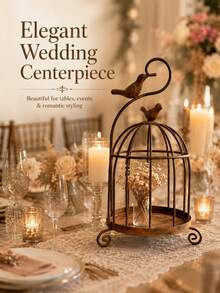 Vintage Distressed Metal Birdcage Candle Holder, European Style Hollow Iron Candle Tray With Bird Ornament, Decorative Table Centerpiece For Dining Table Entryway, Ideal Candlelight Dinner Home Decor Ornament - Random Styles - View 6