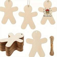 10/20pcs Unfinished Wooden Human-Shaped Hanging Ornaments, Suitable For DIY Christmas Tree Decoration, Handmade Blank Christmas Theme Wall Hanging Decor With 10m Jute Rope, Multi-Purpose Holiday - A - View 1