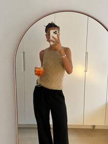 Joy Knit 女款春夏時尚新款 夏季度假風 優雅極簡休閒百搭 鏤空亮金海灘度假女裝 - 香檳色 - 查看 4