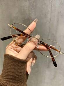1 đôi kính thời trang nữ phong cách retro thanh lịch, gọng oval họa tiết đồi mồi, trang trí dây vàng - Nhiều màu - Xem 9