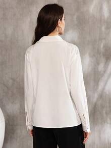 Blus Lengan Panjang Bordir Payet Bunga 3D ALIAO Warna Putih Musim Semi, Gaya Elegan Prancis untuk Hari Valentine, Pernikahan, Pesta - Putih - View 9