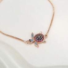 1pc Personalized Hip-Hop Versatile Colorful Zirconia Turtle Copper Cute Bracelet For Women, Suitable For Daily Wear And Festivals - Rose Gold - View 4