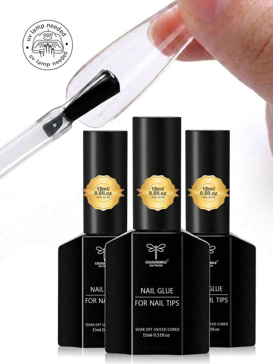 COLOURSMILE 1/2/3件 15ml 假指甲膠 - LED/UV燈下快速固化，浸泡式可卸除，長效黏著，適用於美甲藝術與DIY居家美甲沙龍