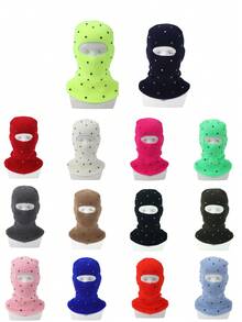 1pc Women's Y2K Rhinestone Balaclava Hat, Unisex One-Hole Knitted Head Cover, Fashionable Face Mask Cap, Suitable For Daily Streetwear And Party - Single-hole Head Cover - View 8