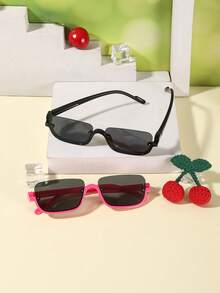 1set 2PCS Kids 9‑14Y Half‑Frame Rectangular Two‑Color Set Skin‑Friendly PC Cool Stylish Fashion Glasses For Holiday Party Activities - Multicolor - View 4