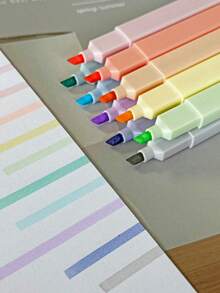 6pcs/12pcs Square Barrel Fluorescent Macaron Color Highlighter Marker Pen Set For Students, Note-Taking And Key Point Marking - Multicolor - View 5
