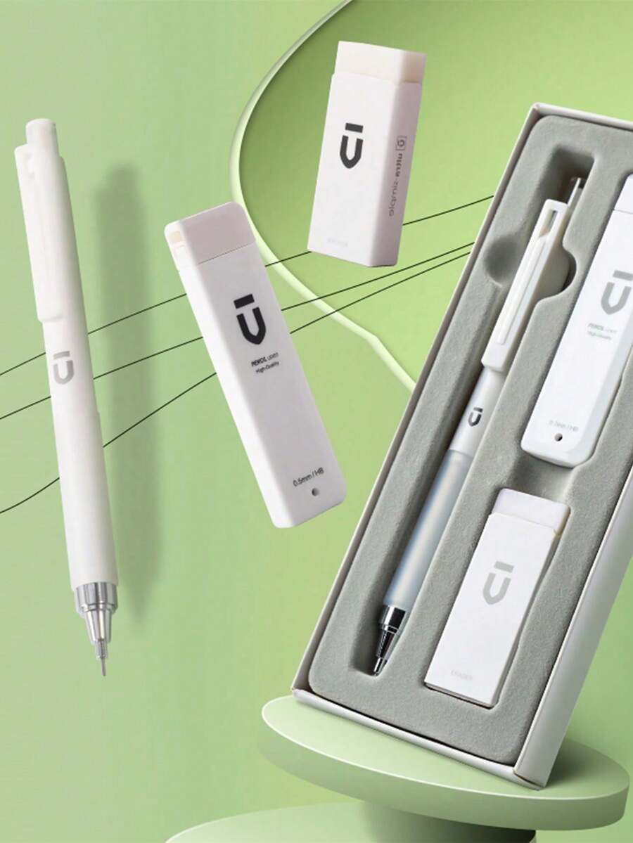 1 Buah Set Alat Tulis Pensil Otomatis Minimalis Putih Murni Gaya INS, Pensil Mekanik Gambar Klik-Aksi Pusat Gravitasi Rendah HB 0,5mm, Badan Plastik ABS Matte, Pegangan Silikon Lembut Anti Selip, Nyaman untuk Menulis Jangka Panjang Tanpa Kelelahan Tangan, Struktur Timah Anti Patah Peredam Guncangan Terintegrasi, Tahan Lama untuk Ujian dan Latihan Menulis, Ujung Halus Logam dengan Skala, Menggambar Presisi Tanpa Merobek Kertas Buku Catatan, Bodi Ramping dan Ringan dengan Klip Saku, Portabel untuk Ransel, Buku Catatan, dan Saku Seragam Sekolah - Set - View 1