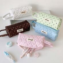 Unique Heart Polka Dot Handheld Pencil Case, Portable Minimalist Stationery Bag With Large Capacity Design, Suitable For Students To Store Various Learning Supplies And Small Items, Easy To Organize And Maintain For Daily Use And Office Desk Clutter - A - View 1