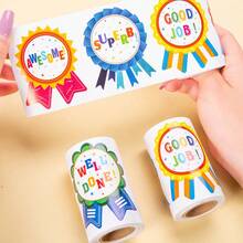 1 ROLL Rainbow Ribbon Medal Inspirational Reward Stickers, Die-Cut Positive Energy Praise Text Commendation Stickers, Specially Designed For Teacher Classroom Student Recognition And Motivation, Oil-Resistant Waterproof Matte Self-Adhesive Copperplate Paper, Durable And Tear-Resistant, Bright And Clear Color Printing Without Smudging, Can Be Applied To Exercise Books, Homework Notebooks, Behavior Point Charts, Student Certificates, Reward Jars, Multi-Functional Teaching Supplies - One Size - View 2