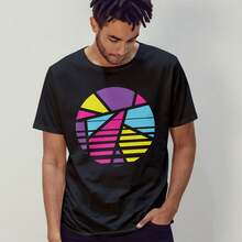 Retro T-Shirt With An Abstract Geometric Pattern. Pure Cotton Unisex T-Shirt, Plus Size, Suitable For Slightly Overweight People. - Navy Blue - View 6