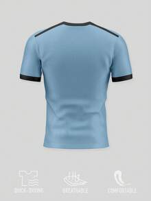 1pc Men's Short Sleeve Football Jersey, Argentina Style, Geometric Lines, Crew Neck, Comfortable & Soft, Customizable Name, Number, Logo, Team/Sponsor, Gift, Sports/Casual - Blue and White - View 3