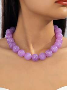 1pc High-End Elegant Jade Beaded Necklace, Summer Beach Vacation Style Gemstone Beaded Necklace, Women's Jewelry Niche Design Premium Accessory Gift - Beads - View 8