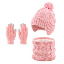 1 Set Of 5-Color Two-Tone Knit Set: Winter 2-6 Years Old Children's Double-Yarn Warm Knit Hat With Thick Fleece Lining, Suitable For Cold Winter - Multicolor - View 14