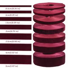 2/5/10/25 Yards Burgundy Velvet Ribbon Christmas Tree, Multiple Sizes 1 Inch | Velvet Christmas Ribbon For Gift Wrapping, Bows, Wreaths, Holiday Crafts (2/5 Yards No Spool, 10/25 Yards With Spool For Easy Storage) - Flocked Ribbon - View 3