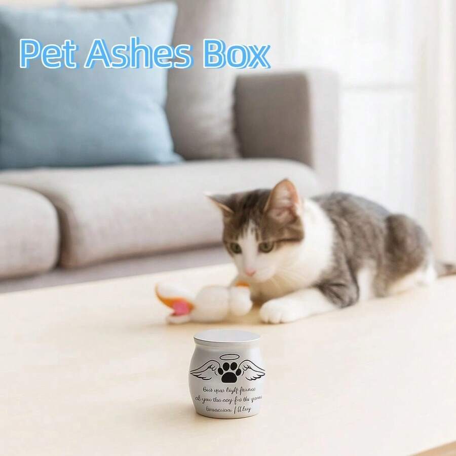 Mini Pet Cremation Urn With Paw Print, Dustproof Sealed Box For Dog Cat Ashes, Creative Funeral Memorial Keepsake Container With Lid - Multicolor - View 1