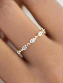 1pc Fashion Classic Minimalist Natural Casual Versatile Commute Small Geometric Ring Inlaid With Synthetic Zirconia Women's Ring Suitable For Daily Wear, Banquet, Party, Gift, Jewelry Accessory - Yellow Gold - View 2
