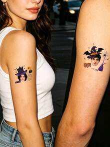 12-300pcs Custom Photo Temporary Tattoo, Personalized Halloween Fake Tattoo With Name, Spooky Witch Bat Pumpkin Party Style, Customized Portrait Body Sticker, Customizable Picture & Name Halloween Party Favor, Costume Event Decor, Unique Holiday Gift - Rust - View 7