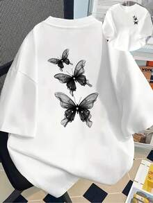 [Impresión a Doble Cara] Camiseta de Manga Corta Estampada - Dreamy, ¡La Elección Perfecta para la Moda de Primavera y Verano! (Sin lentejuelas) - Blanco - Ver 1