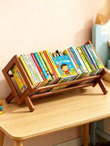 1pc Children's Room Bookshelf Desktop Kids Student Small Bookshelf Floor Standing Children's Desk Storage Rack - Brown - View 3