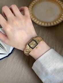 1pc Dual-Color Polygon Women's Quartz Watch, Elegant And Exquisite, Suitable For Daily Wear, Parties And Casual Occasions - Gold - View 4
