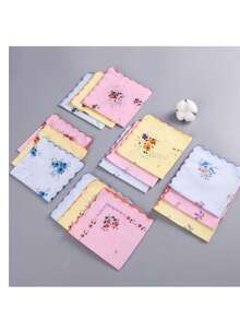 12pcs Women's Handkerchiefs, Vintage Style, 11-Inch Floral Pattern, Wavy Edge Design, Embroidered Craftsmanship, Suitable For Tea Parties, Weddings And Other Occasions. - Multicolor - View 5