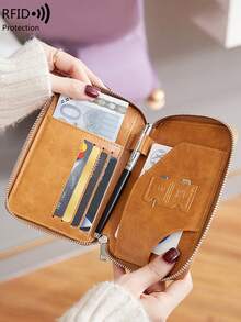 MIYIN Minimalist Vintage Style Passport Holder, Unisex, RFID Blocking Zipper Passport Bag With Wrist Strap, Multi-Function Bifold Travel Wallet For Credit Cards/ID Cards/Cash/Passport - Multicolor - View 7