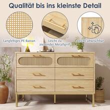6-Drawer Rattan Sideboard, Dresser, Vanity For Living Room And Bedroom, Metal Handles, Anti-Tip Protection, 120 X 40 X 74, Sonoma Oak - Oak + Metal + Particle Board - View 9
