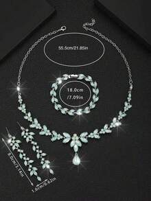 Necklace Earrings Bracelet Leaf Set, Fashion Elegant Alloy Jewelry Set, Bridal Wedding Accessories, Suitable For Wedding Party Wear - Light Green - View 4