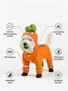 1pc Orange Printed Dog Raincoat, Cute Cartoon Style Waterproof Polyester Fiber With TPU Lining, Full Body Four-Paw Design, With Transparent Hood Brim, Leash Hole And Boot Shaft, Suitable For Small Dogs Like Teddy, Bichon Frise And Others For Rainy Days And All Seasons - Multicolor - View 5