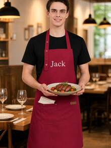 Customizable Name Apron - Durable And Comfortable Neutral Kitchen Workwear, Easy To Care For, Practical Design With Pockets And Adjustable Shoulder Straps, Perfect For Cooking Enthusiasts - Multicolor - View 6