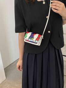 Mini Acrylic Decorative Chain Lipstick Crossbody Bag - Beige - View 8