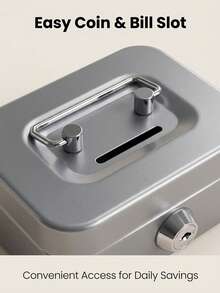 Silver Metal Mini Cash Box With Key Lock & Top Coin Slot, Portable Lockable Piggy Bank With Carry Handle, Secure Storage Box For Cash Coins Jewelry Valuables, Money Saving Box For Home Office, Ideal Gift For Adults & Kids - Multicolor - View 6