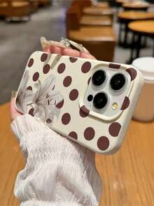 1pc Fashion Polka Dot Watercolor Lily & Lychee Texture Phone Case, Compatible With IPhone 11/12/13/14/15/16/17 Pro/ProMax/Plus All Models, Galaxy Universal Full Coverage Anti-Drop TPU Soft Shell, Gentle Girl Texture Protective Cover, Versatile For Commute, Perfect Holiday Gift - Beige - View 4