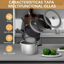 2 Piezas Tapas para Sartenes, Tapa Universal para Ollas, Tapa de Vidrio de Silicona, Tapa Universales para Ollas de 20 22 24 26 28 30 cm, con Ventilación para Vapor y un Trapo - Gris - Ver 6