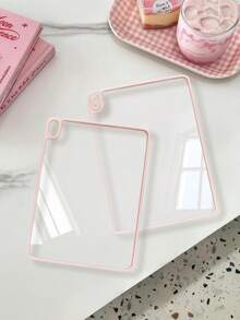 1件粉色愛心雛菊平板保護殼，相容 iPad Mini6/7/Air/Air2/9.7/10.2/10.5/10.9 (Air4-Air8)/Pro 11/10th Gen/A16/Pro 11 2024，彩繪圖案平板殼，高透明壓克力背板材質，粉色邊框透明殼，單殼，無筆槽 - 彩色 - 查看 6
