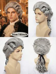 Vintage 18th Century Gentleman Judge Curly Ponytail Wig, Synthetic Fiber Full Head European Court Noble Style Wig, Halloween Historical Theme Cosplay Costume Accessory, Adult Men's - Multicolor - View 3
