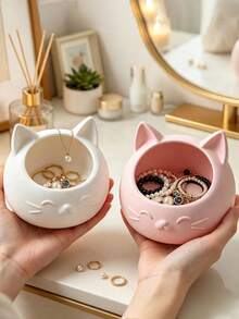 Cute Cat Shaped Jewelry Storage Bowl, Jewelry Organizer Box, Desktop Earring Ring Bracelet Display Container, Home Bedroom Vanity Decor Gift - Multicolor - View 4