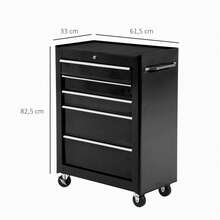 HOMCOM Workshop Trolley 5 Drawers Tool Trolley Empty Lockable Black | 4 Wheels, 2 Locking Brakes, 2 Keys, Ball-Bearing Drawer Slides - 黑色 - 查看 3