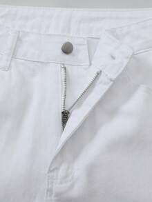 Women's Solid Color Bermuda Denim Shorts Casual White Summer, Effortless Style - White - View 6