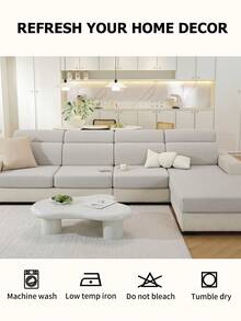 1pc Elastic Jacquard Sofa Seat Cushion Cover, Solid Color Decorative, L-Shaped Sectional Sofa Cover, Independent Sofa Back Cushion Cover, Dirt-Resistant & Anti-Slip & Easy To Wash, Suitable For Living Room Decor, Furniture Protection Cover, Multiple Size Options - Light Grey - View 10