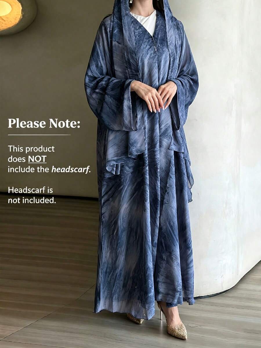女款時尚印花休閒晨袍,優雅晨袍,適合日常休閒、旅行、假日、度假或派對場合,秋季 - 藍色 - 查看 1