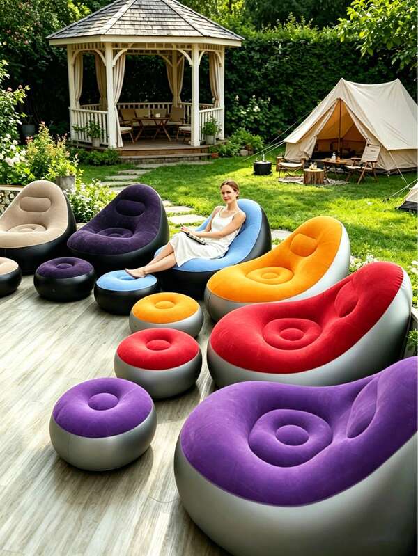 2pcs Inflatable Sofa And Footstool Set, Loose Chair, Foldable Portable Sofa With Footstool, Suitable For Living Room, Bedroom, Outdoor, Balcony And Camping, Best Home Gift: Most Comfortable Sofa