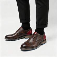 Men's Casual Shoes, Commuting & Outdoor Sports, Anti-Slip & Durable, Classic Derby Shoes, Fashionable Retro Work Boots - Burgundy - View 4