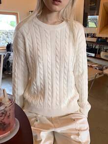 Minimalist Fashion Cable Knit Sweater Top For Women White Fall - White - View 4