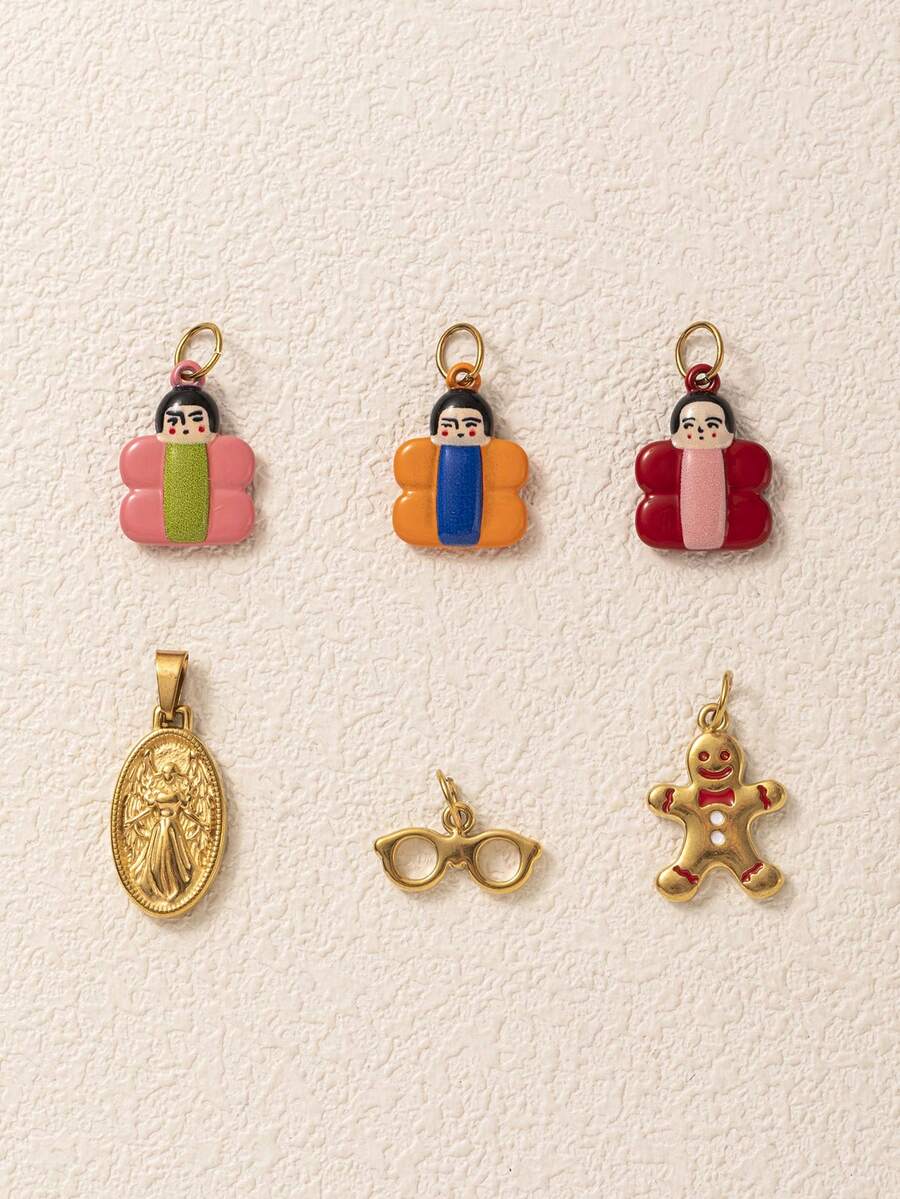 1pc Quirky Mixed Pendant, Exquisite Cartoon Style, 18kpvd Gold Plated 316 Stainless Steel Material, Waterproof And Fade-Resistant, Suitable For DIY Creative Necklace, Bracelet, Earring, Bag Chain, Keychain, Waterproof And Sweat-Resistant, Suitable For Daily Casual Wear - Multicolor - View 1
