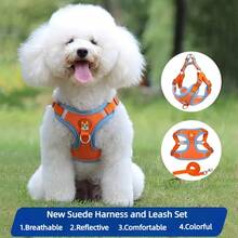 1Pc Fluorescent Green Reflective Step-In No Pull Dog Harness And Leash Set, Soft Padded Breathable Anti-Choke Escape Proof Pet Walking Vest, Night Visible Outdoor Walking Travel Gear For Small Medium Puppy Dogs - Green - View 5